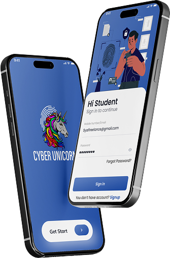 Cyber Unicorn App on Smartphone Mockups